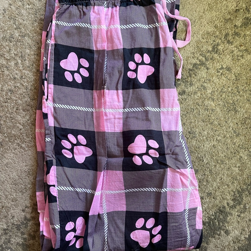 Pink and Black Plaid Pajama Pants with Paw Prints